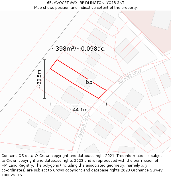 65, AVOCET WAY, BRIDLINGTON, YO15 3NT: Plot and title map