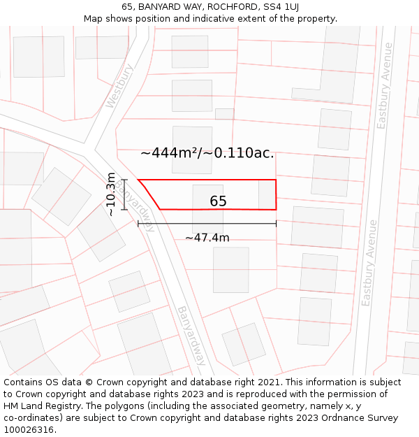 65, BANYARD WAY, ROCHFORD, SS4 1UJ: Plot and title map