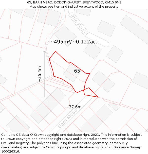 65, BARN MEAD, DODDINGHURST, BRENTWOOD, CM15 0NE: Plot and title map