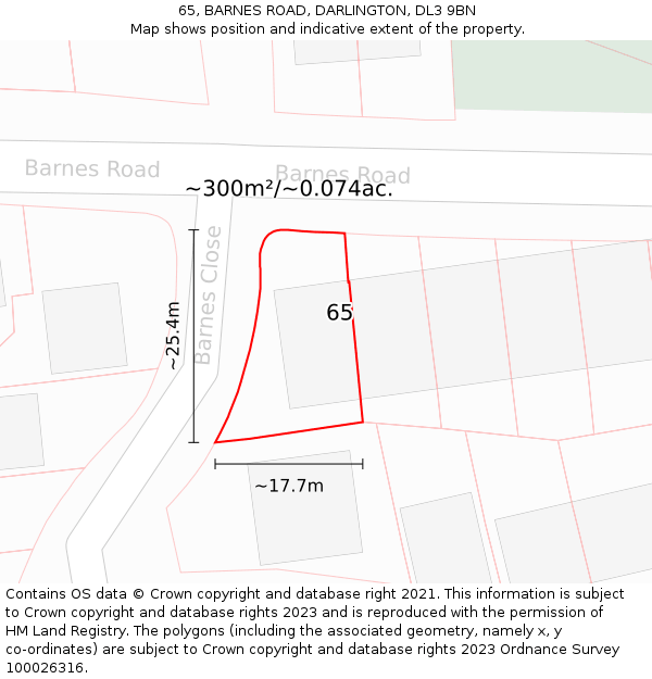 65, BARNES ROAD, DARLINGTON, DL3 9BN: Plot and title map