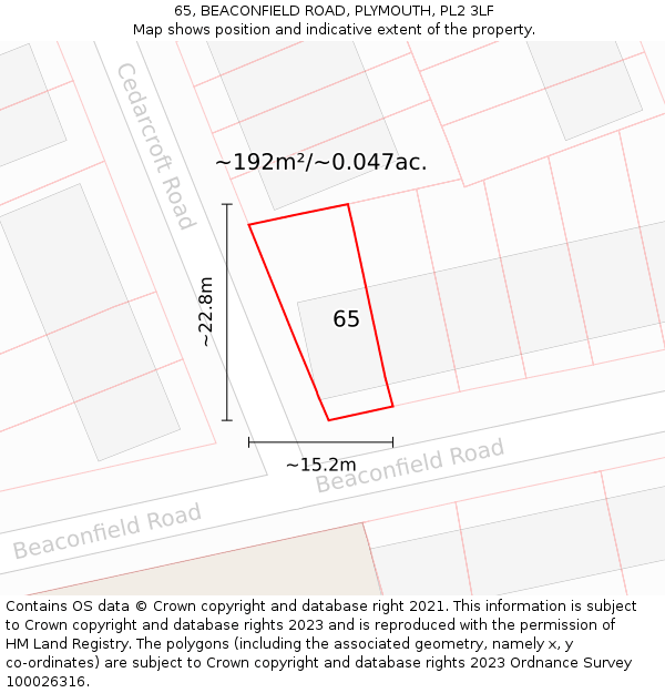 65, BEACONFIELD ROAD, PLYMOUTH, PL2 3LF: Plot and title map