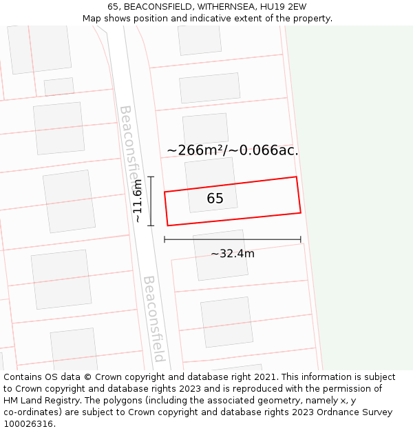 65, BEACONSFIELD, WITHERNSEA, HU19 2EW: Plot and title map