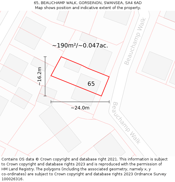 65, BEAUCHAMP WALK, GORSEINON, SWANSEA, SA4 6AD: Plot and title map