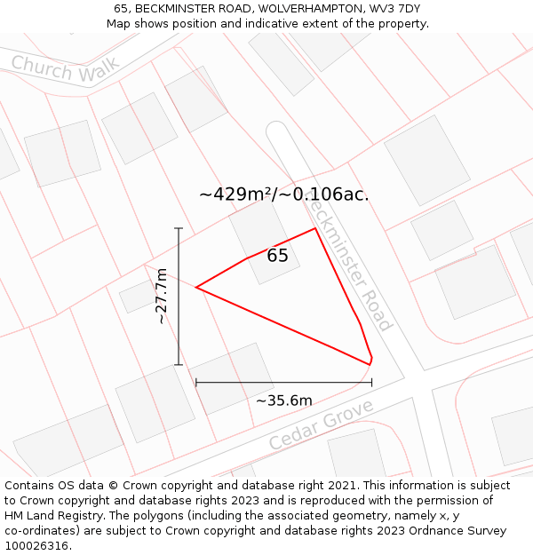 65, BECKMINSTER ROAD, WOLVERHAMPTON, WV3 7DY: Plot and title map