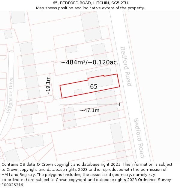 65, BEDFORD ROAD, HITCHIN, SG5 2TU: Plot and title map