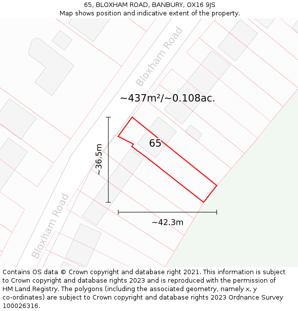 65, BLOXHAM ROAD, BANBURY, OX16 9JS: Plot and title map