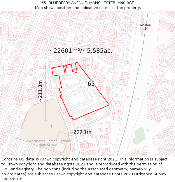 65, BLUEBERRY AVENUE, MANCHESTER, M40 0GE: Plot and title map