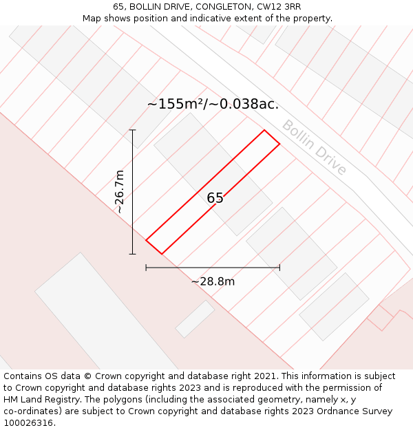 65, BOLLIN DRIVE, CONGLETON, CW12 3RR: Plot and title map