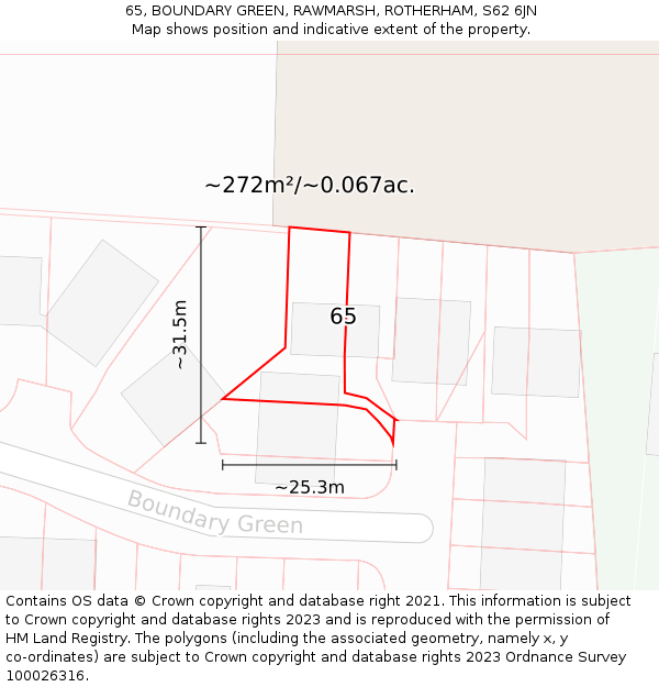 65, BOUNDARY GREEN, RAWMARSH, ROTHERHAM, S62 6JN: Plot and title map