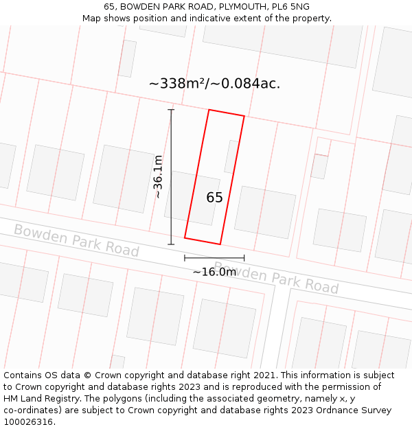 65, BOWDEN PARK ROAD, PLYMOUTH, PL6 5NG: Plot and title map