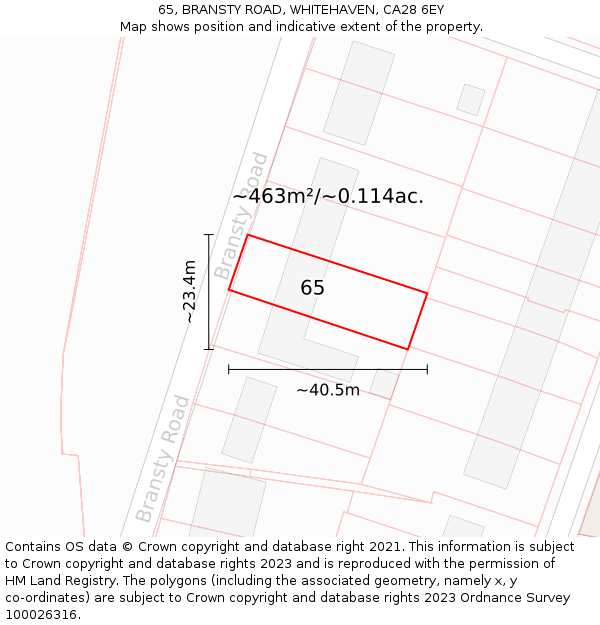 65, BRANSTY ROAD, WHITEHAVEN, CA28 6EY: Plot and title map