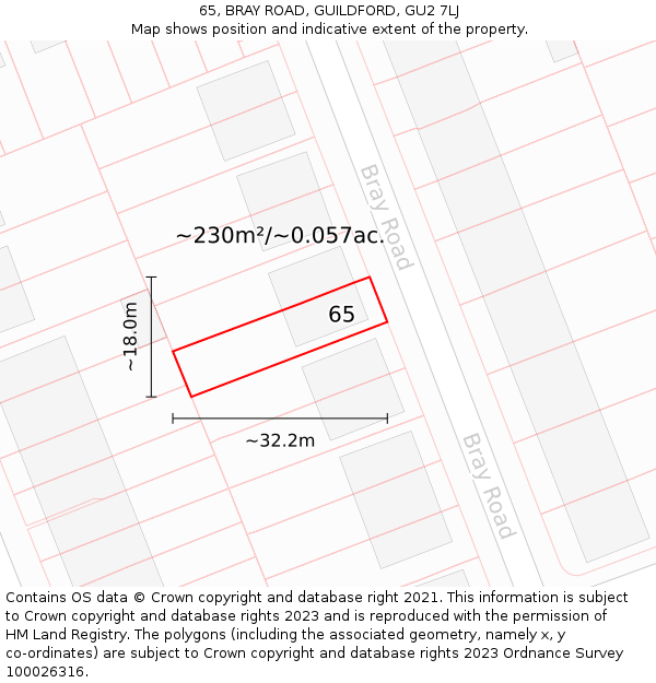 65, BRAY ROAD, GUILDFORD, GU2 7LJ: Plot and title map