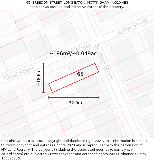 65, BREEDON STREET, LONG EATON, NOTTINGHAM, NG10 4ES: Plot and title map