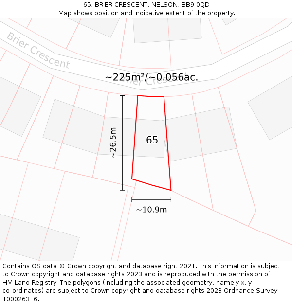 65, BRIER CRESCENT, NELSON, BB9 0QD: Plot and title map