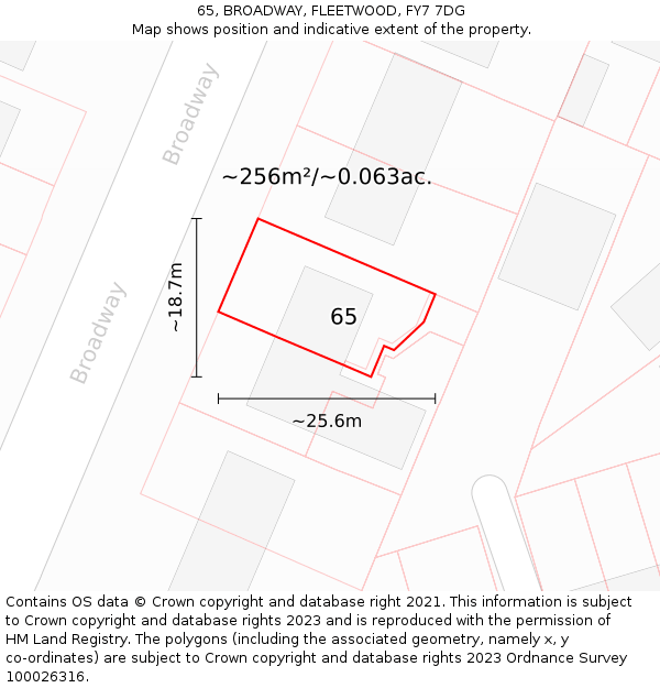 65, BROADWAY, FLEETWOOD, FY7 7DG: Plot and title map