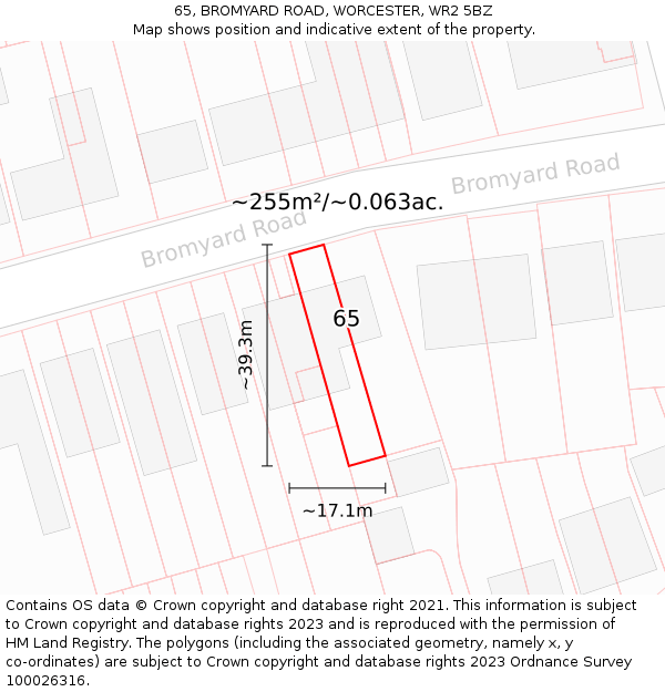 65, BROMYARD ROAD, WORCESTER, WR2 5BZ: Plot and title map