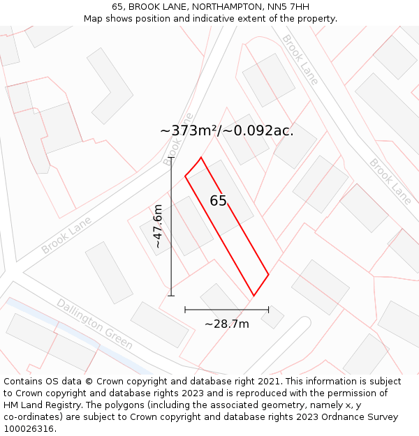 65, BROOK LANE, NORTHAMPTON, NN5 7HH: Plot and title map