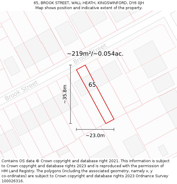 65, BROOK STREET, WALL HEATH, KINGSWINFORD, DY6 0JH: Plot and title map