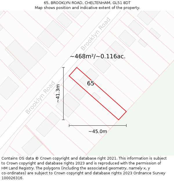 65, BROOKLYN ROAD, CHELTENHAM, GL51 8DT: Plot and title map