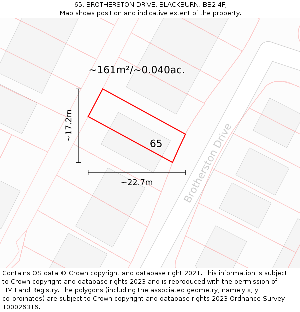 65, BROTHERSTON DRIVE, BLACKBURN, BB2 4FJ: Plot and title map