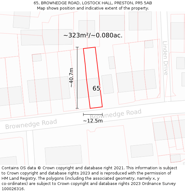 65, BROWNEDGE ROAD, LOSTOCK HALL, PRESTON, PR5 5AB: Plot and title map