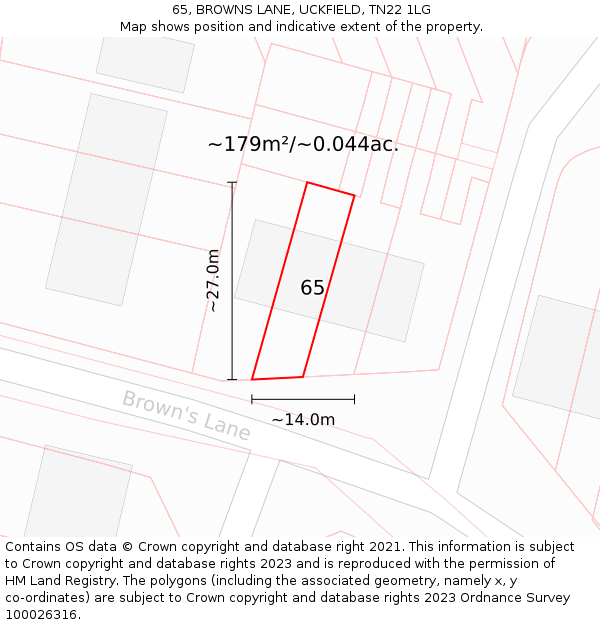 65, BROWNS LANE, UCKFIELD, TN22 1LG: Plot and title map