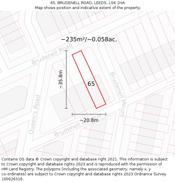 65, BRUDENELL ROAD, LEEDS, LS6 1HA: Plot and title map