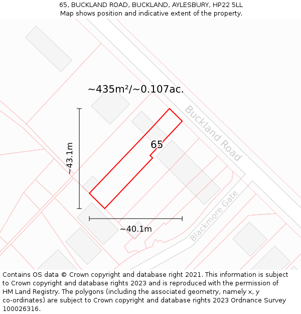 65, BUCKLAND ROAD, BUCKLAND, AYLESBURY, HP22 5LL: Plot and title map