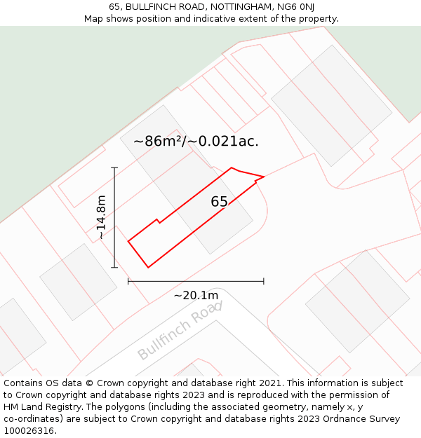 65, BULLFINCH ROAD, NOTTINGHAM, NG6 0NJ: Plot and title map