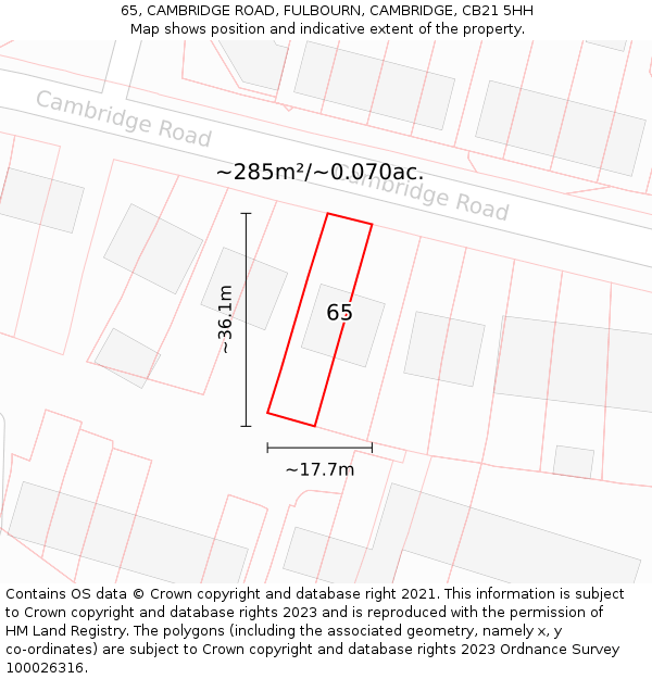 65, CAMBRIDGE ROAD, FULBOURN, CAMBRIDGE, CB21 5HH: Plot and title map