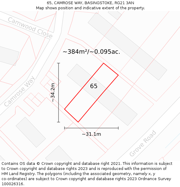 65, CAMROSE WAY, BASINGSTOKE, RG21 3AN: Plot and title map