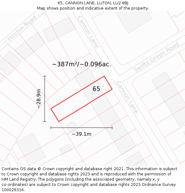 65, CANNON LANE, LUTON, LU2 8BJ: Plot and title map