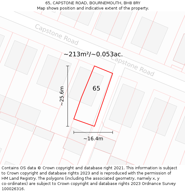 65, CAPSTONE ROAD, BOURNEMOUTH, BH8 8RY: Plot and title map