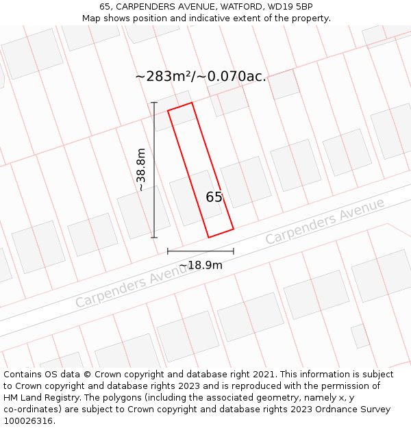 65, CARPENDERS AVENUE, WATFORD, WD19 5BP: Plot and title map