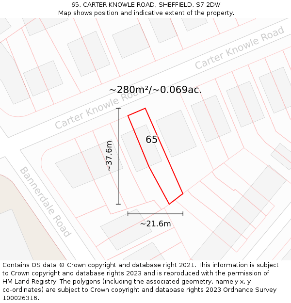 65, CARTER KNOWLE ROAD, SHEFFIELD, S7 2DW: Plot and title map