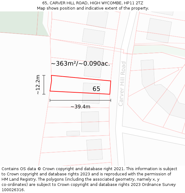 65, CARVER HILL ROAD, HIGH WYCOMBE, HP11 2TZ: Plot and title map