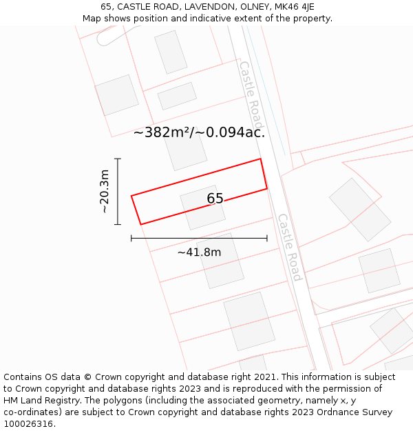 65, CASTLE ROAD, LAVENDON, OLNEY, MK46 4JE: Plot and title map