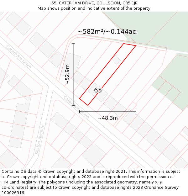 65, CATERHAM DRIVE, COULSDON, CR5 1JP: Plot and title map