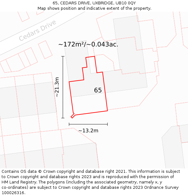 65, CEDARS DRIVE, UXBRIDGE, UB10 0QY: Plot and title map