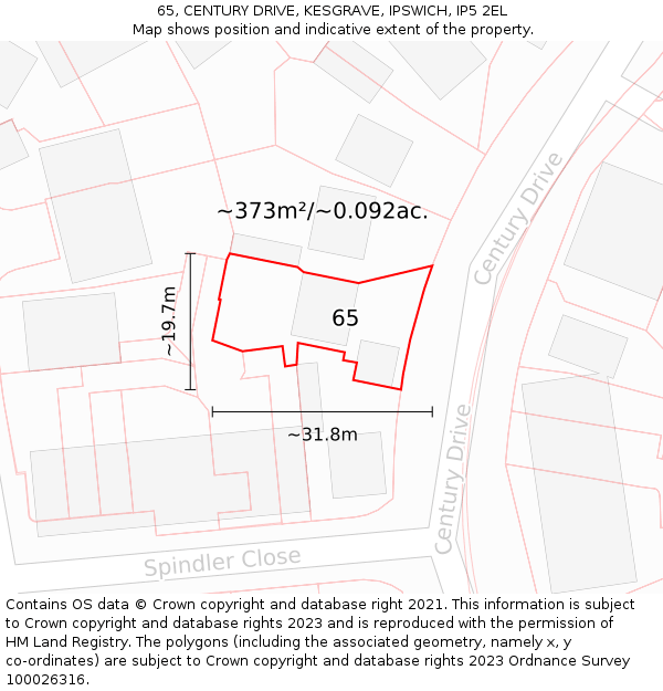 65, CENTURY DRIVE, KESGRAVE, IPSWICH, IP5 2EL: Plot and title map