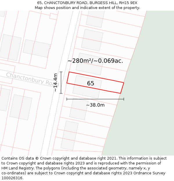 65, CHANCTONBURY ROAD, BURGESS HILL, RH15 9EX: Plot and title map