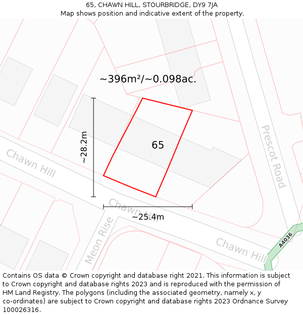 65, CHAWN HILL, STOURBRIDGE, DY9 7JA: Plot and title map