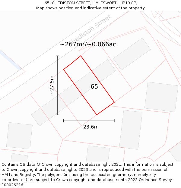 65, CHEDISTON STREET, HALESWORTH, IP19 8BJ: Plot and title map