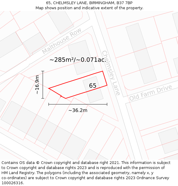 65, CHELMSLEY LANE, BIRMINGHAM, B37 7BP: Plot and title map