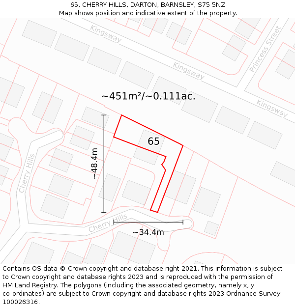 65, CHERRY HILLS, DARTON, BARNSLEY, S75 5NZ: Plot and title map