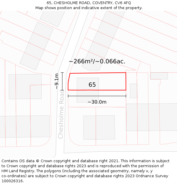 65, CHESHOLME ROAD, COVENTRY, CV6 4FQ: Plot and title map