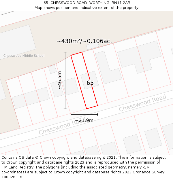 65, CHESSWOOD ROAD, WORTHING, BN11 2AB: Plot and title map