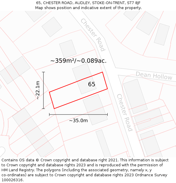 65, CHESTER ROAD, AUDLEY, STOKE-ON-TRENT, ST7 8JF: Plot and title map