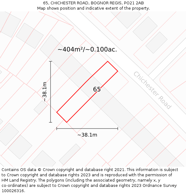 65, CHICHESTER ROAD, BOGNOR REGIS, PO21 2AB: Plot and title map