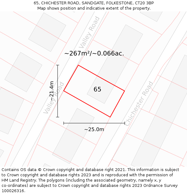 65, CHICHESTER ROAD, SANDGATE, FOLKESTONE, CT20 3BP: Plot and title map